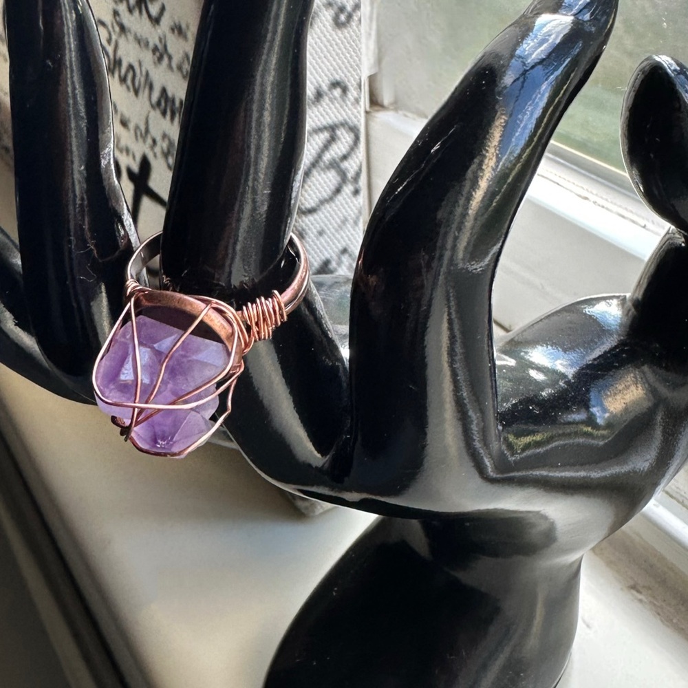 Copper Wire Wrapped Adjustable Ring Amethyst Handmade with Love ☮️❤️🔆